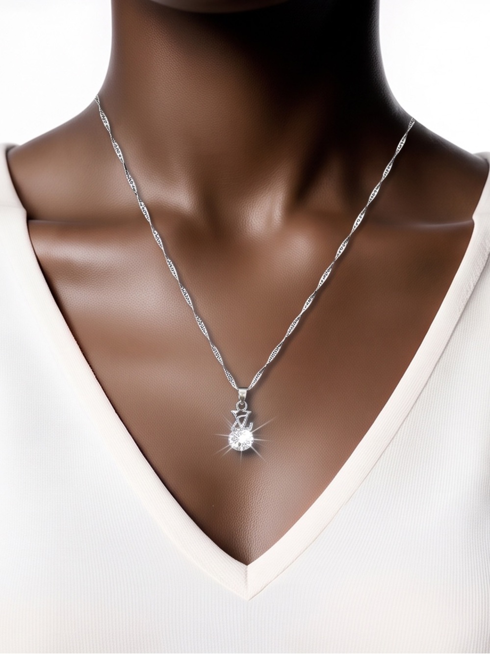 Designer inspired 925 Sterling Silver necklace 16” inch Chain w/ CZ Cut 2ct.